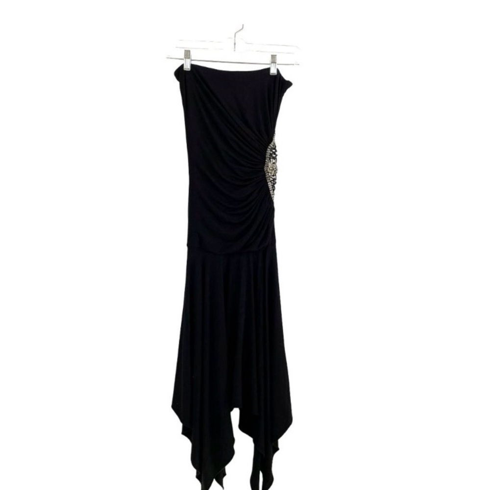 Sky Black Strapless Dress with Embellished Cross Detail on left side